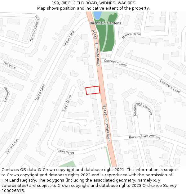 199, BIRCHFIELD ROAD, WIDNES, WA8 9ES: Location map and indicative extent of plot