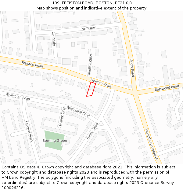 199, FREISTON ROAD, BOSTON, PE21 0JR: Location map and indicative extent of plot