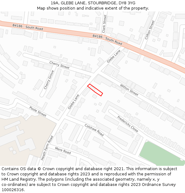19A, GLEBE LANE, STOURBRIDGE, DY8 3YG: Location map and indicative extent of plot