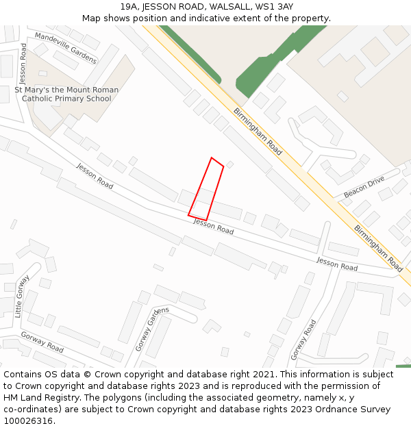 19A, JESSON ROAD, WALSALL, WS1 3AY: Location map and indicative extent of plot