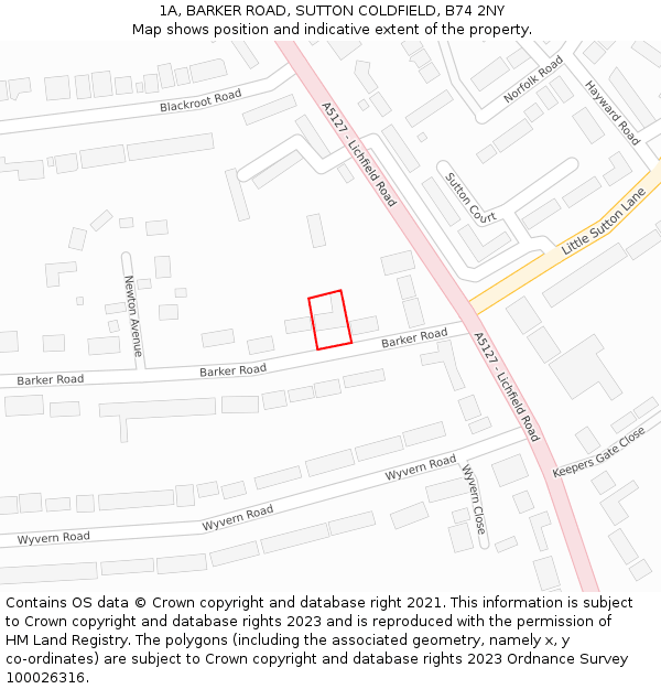 1A, BARKER ROAD, SUTTON COLDFIELD, B74 2NY: Location map and indicative extent of plot