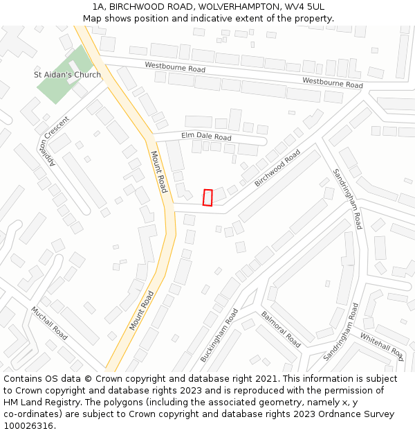 1A, BIRCHWOOD ROAD, WOLVERHAMPTON, WV4 5UL: Location map and indicative extent of plot