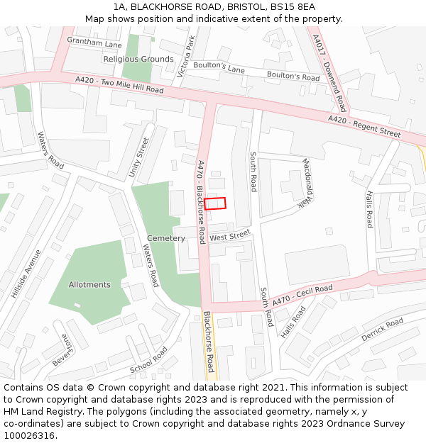 1A, BLACKHORSE ROAD, BRISTOL, BS15 8EA: Location map and indicative extent of plot