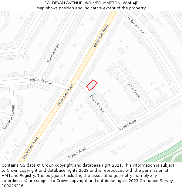 1A, BRYAN AVENUE, WOLVERHAMPTON, WV4 4JP: Location map and indicative extent of plot