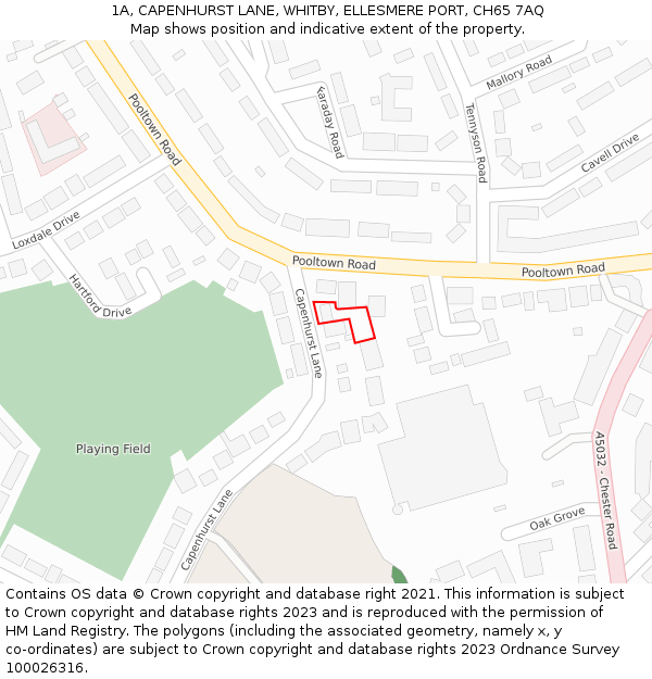 1A, CAPENHURST LANE, WHITBY, ELLESMERE PORT, CH65 7AQ: Location map and indicative extent of plot