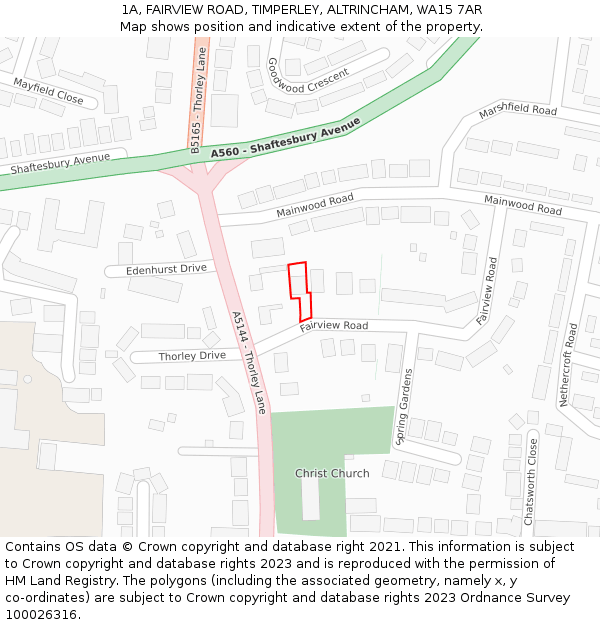 1A, FAIRVIEW ROAD, TIMPERLEY, ALTRINCHAM, WA15 7AR: Location map and indicative extent of plot