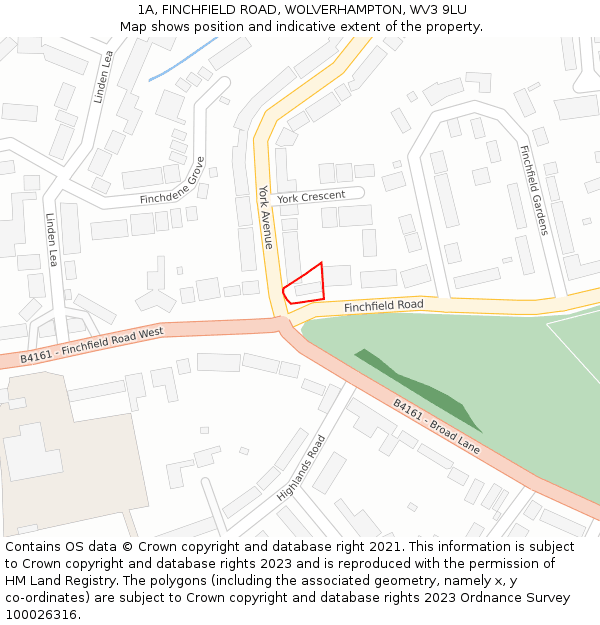 1A, FINCHFIELD ROAD, WOLVERHAMPTON, WV3 9LU: Location map and indicative extent of plot