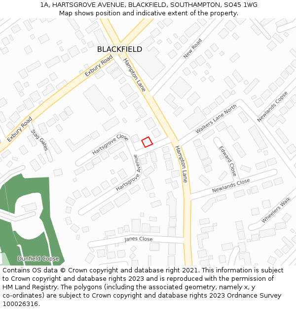 1A, HARTSGROVE AVENUE, BLACKFIELD, SOUTHAMPTON, SO45 1WG: Location map and indicative extent of plot