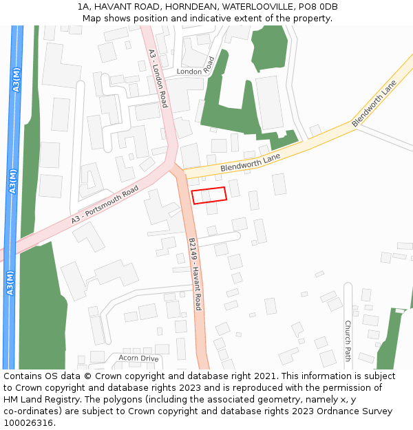 1A, HAVANT ROAD, HORNDEAN, WATERLOOVILLE, PO8 0DB: Location map and indicative extent of plot