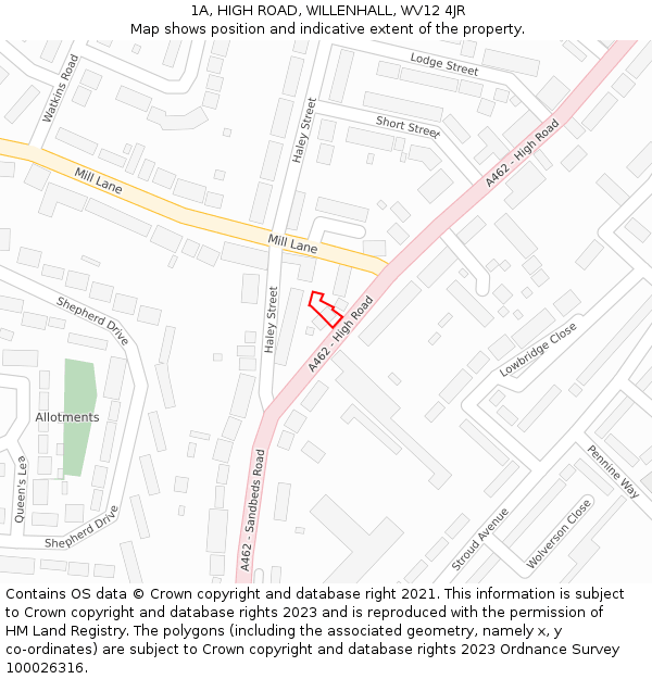 1A, HIGH ROAD, WILLENHALL, WV12 4JR: Location map and indicative extent of plot