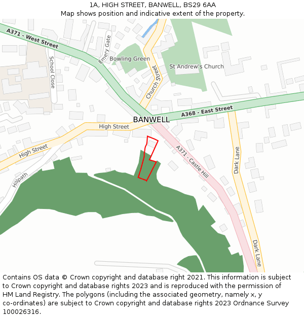 1A, HIGH STREET, BANWELL, BS29 6AA: Location map and indicative extent of plot