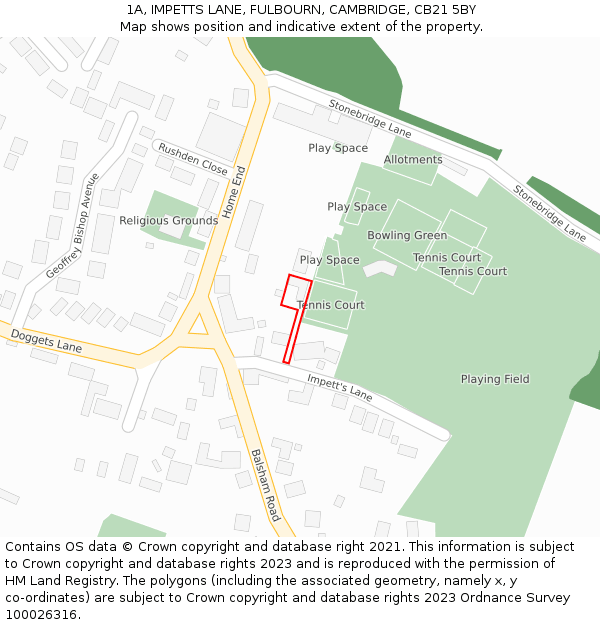 1A, IMPETTS LANE, FULBOURN, CAMBRIDGE, CB21 5BY: Location map and indicative extent of plot