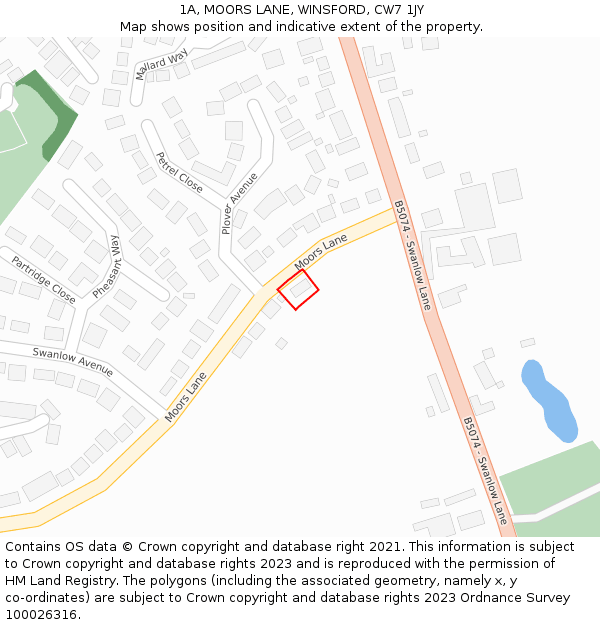 1A, MOORS LANE, WINSFORD, CW7 1JY: Location map and indicative extent of plot