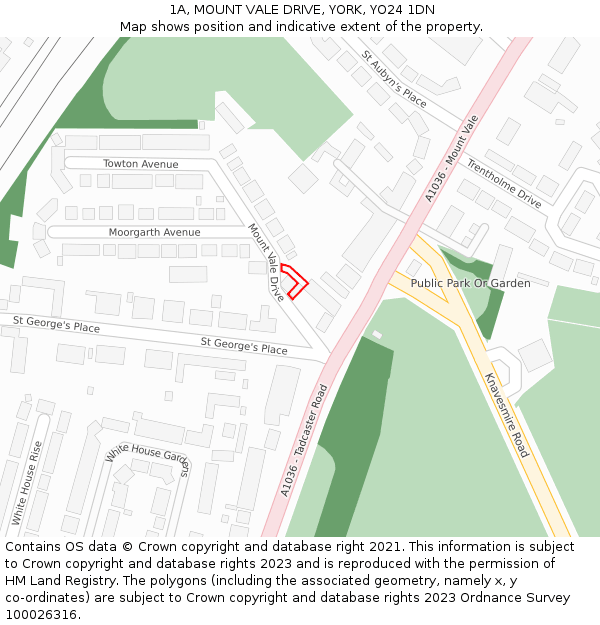 1A, MOUNT VALE DRIVE, YORK, YO24 1DN: Location map and indicative extent of plot