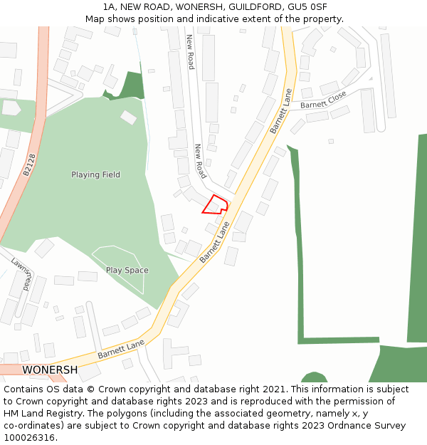 1A, NEW ROAD, WONERSH, GUILDFORD, GU5 0SF: Location map and indicative extent of plot