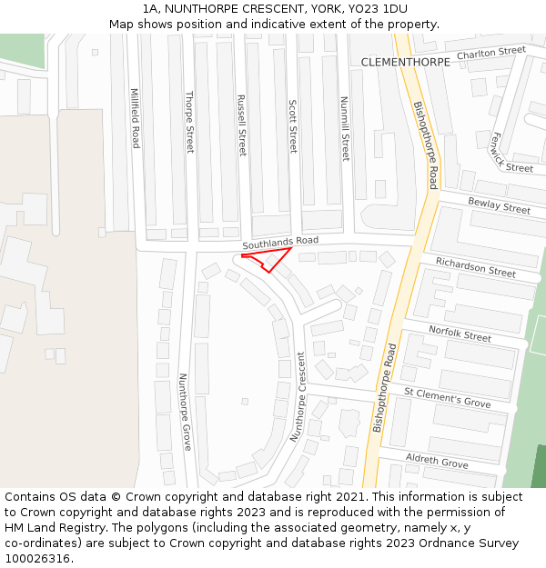 1A, NUNTHORPE CRESCENT, YORK, YO23 1DU: Location map and indicative extent of plot