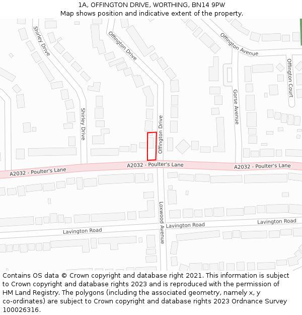 1A, OFFINGTON DRIVE, WORTHING, BN14 9PW: Location map and indicative extent of plot