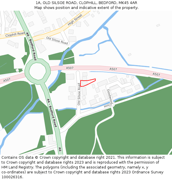 1A, OLD SILSOE ROAD, CLOPHILL, BEDFORD, MK45 4AR: Location map and indicative extent of plot