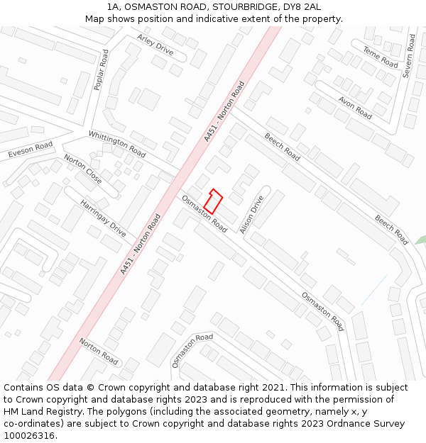 1A, OSMASTON ROAD, STOURBRIDGE, DY8 2AL: Location map and indicative extent of plot