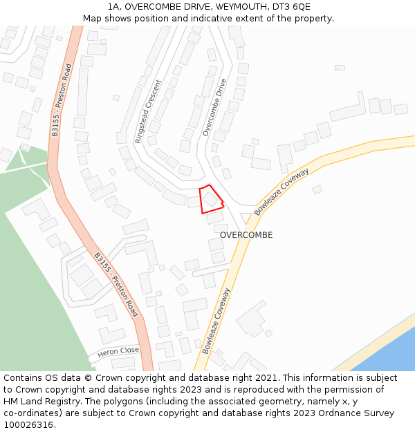 1A, OVERCOMBE DRIVE, WEYMOUTH, DT3 6QE: Location map and indicative extent of plot