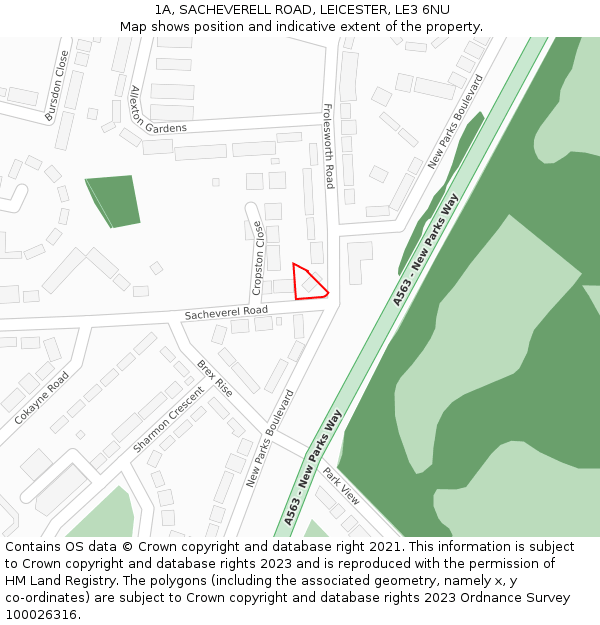 1A, SACHEVERELL ROAD, LEICESTER, LE3 6NU: Location map and indicative extent of plot