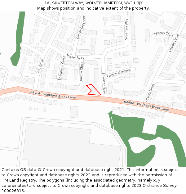 1A, SILVERTON WAY, WOLVERHAMPTON, WV11 3JX: Location map and indicative extent of plot