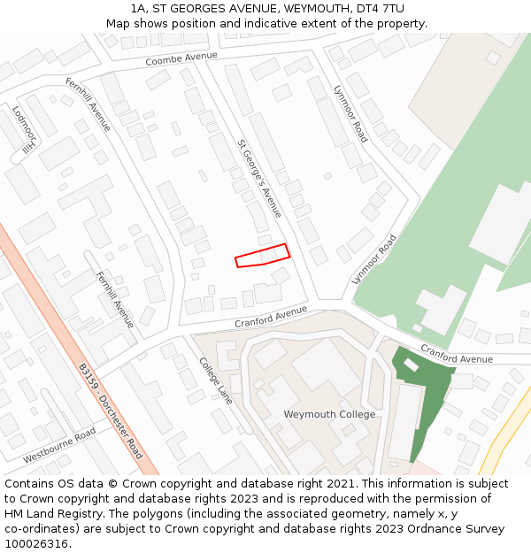 1A, ST GEORGES AVENUE, WEYMOUTH, DT4 7TU: Location map and indicative extent of plot