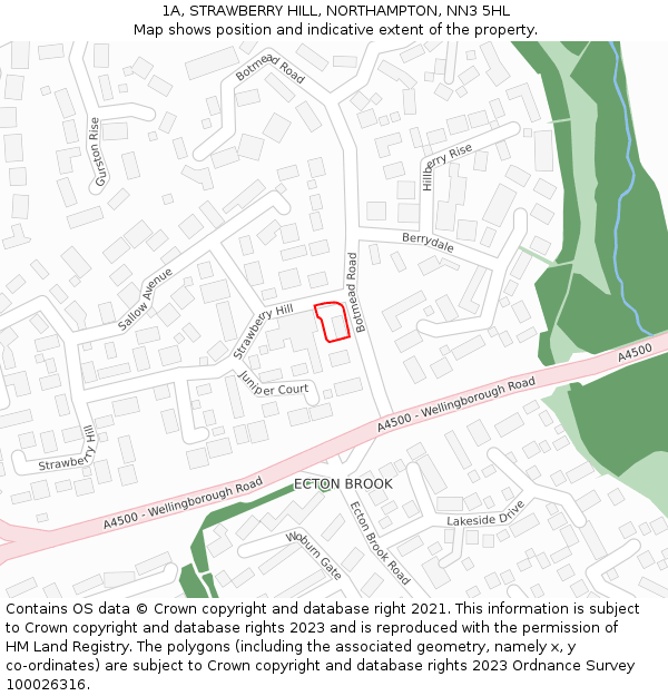 1A, STRAWBERRY HILL, NORTHAMPTON, NN3 5HL: Location map and indicative extent of plot