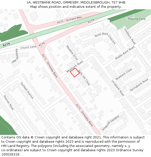 1A, WESTBANK ROAD, ORMESBY, MIDDLESBROUGH, TS7 9HB: Location map and indicative extent of plot