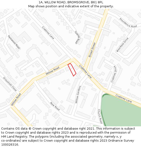 1A, WILLOW ROAD, BROMSGROVE, B61 8PL: Location map and indicative extent of plot