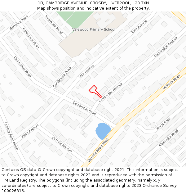 1B, CAMBRIDGE AVENUE, CROSBY, LIVERPOOL, L23 7XN: Location map and indicative extent of plot