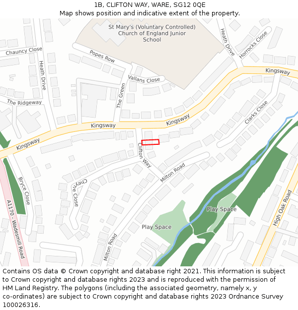1B, CLIFTON WAY, WARE, SG12 0QE: Location map and indicative extent of plot