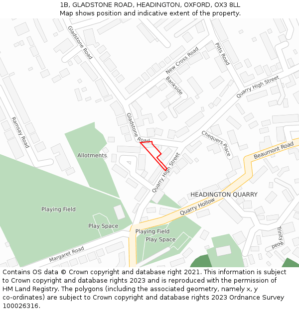 1B, GLADSTONE ROAD, HEADINGTON, OXFORD, OX3 8LL: Location map and indicative extent of plot