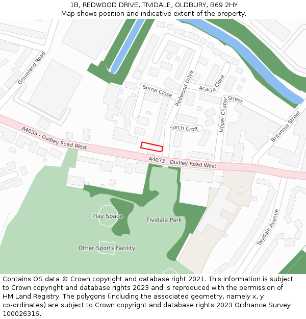 1B, REDWOOD DRIVE, TIVIDALE, OLDBURY, B69 2HY: Location map and indicative extent of plot