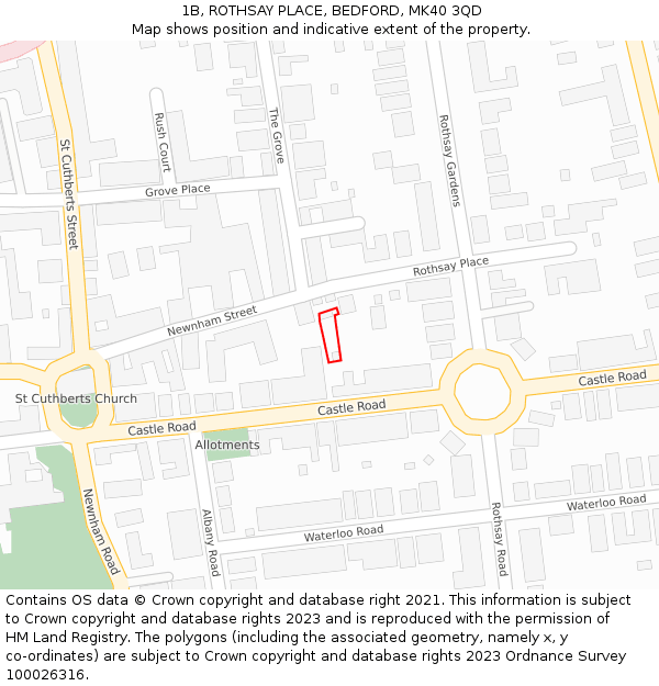 1B, ROTHSAY PLACE, BEDFORD, MK40 3QD: Location map and indicative extent of plot