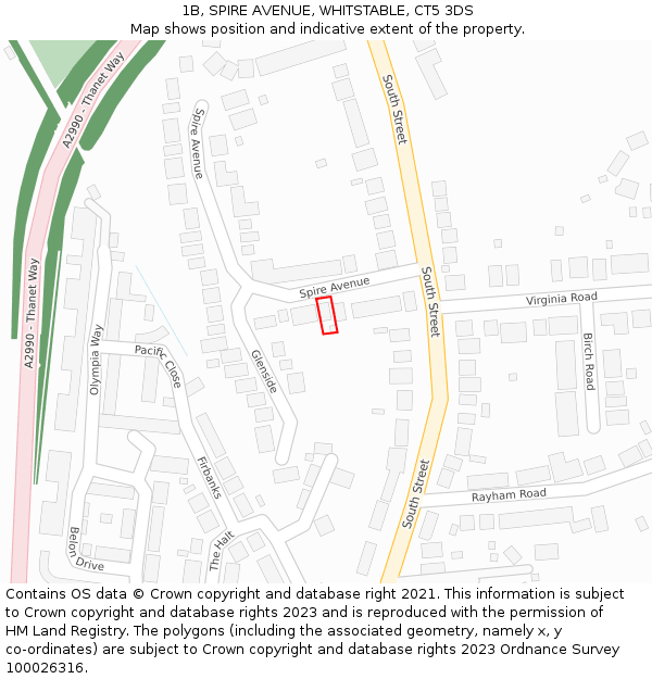 1B, SPIRE AVENUE, WHITSTABLE, CT5 3DS: Location map and indicative extent of plot