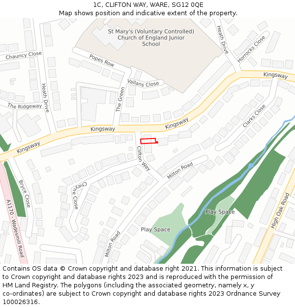 1C, CLIFTON WAY, WARE, SG12 0QE: Location map and indicative extent of plot