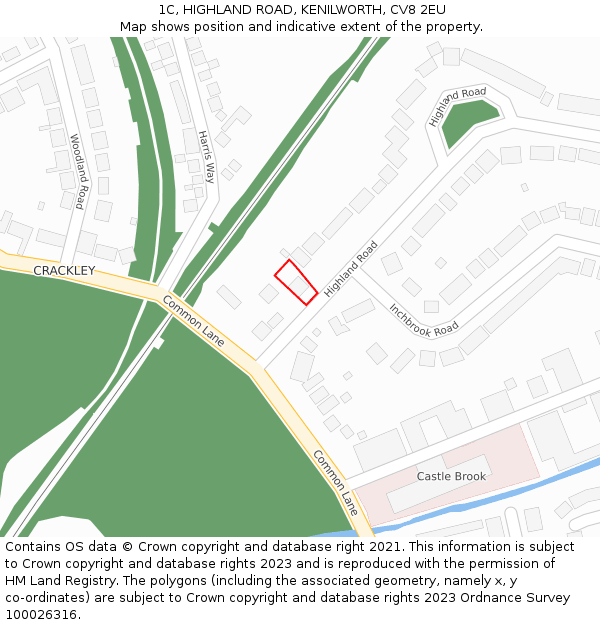 1C, HIGHLAND ROAD, KENILWORTH, CV8 2EU: Location map and indicative extent of plot