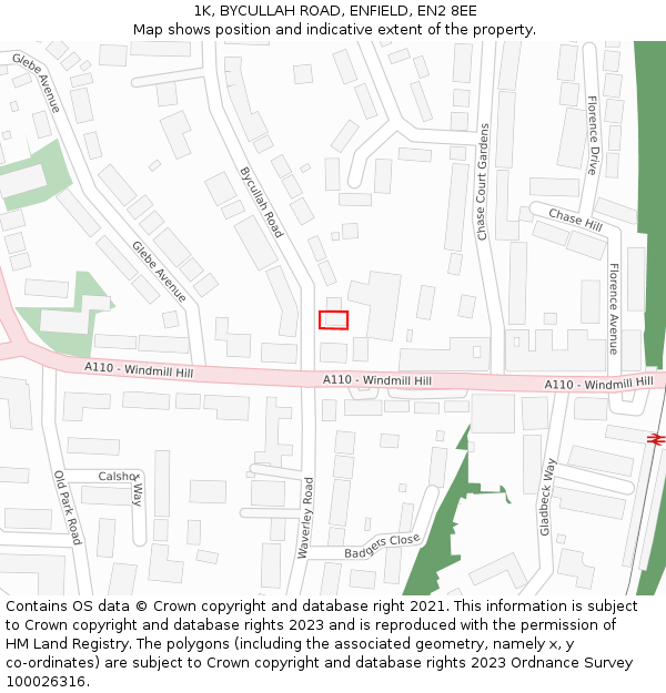 1K, BYCULLAH ROAD, ENFIELD, EN2 8EE: Location map and indicative extent of plot