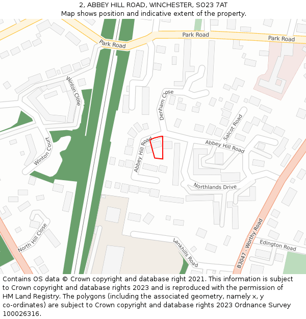 2, ABBEY HILL ROAD, WINCHESTER, SO23 7AT: Location map and indicative extent of plot