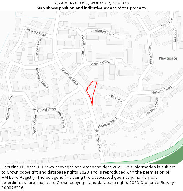 2, ACACIA CLOSE, WORKSOP, S80 3RD: Location map and indicative extent of plot