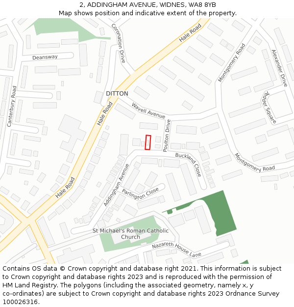 2, ADDINGHAM AVENUE, WIDNES, WA8 8YB: Location map and indicative extent of plot