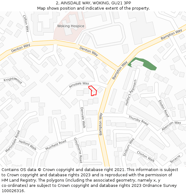 2, AINSDALE WAY, WOKING, GU21 3PP: Location map and indicative extent of plot