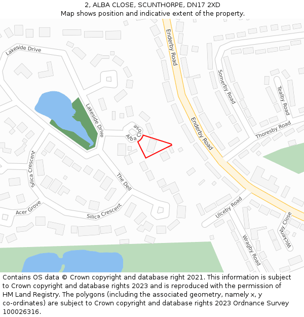2, ALBA CLOSE, SCUNTHORPE, DN17 2XD: Location map and indicative extent of plot