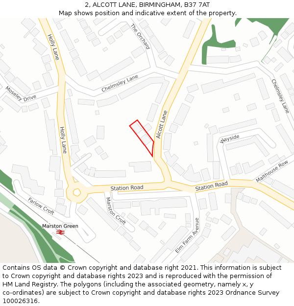 2, ALCOTT LANE, BIRMINGHAM, B37 7AT: Location map and indicative extent of plot