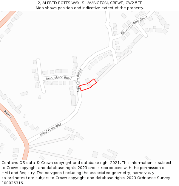 2, ALFRED POTTS WAY, SHAVINGTON, CREWE, CW2 5EF: Location map and indicative extent of plot