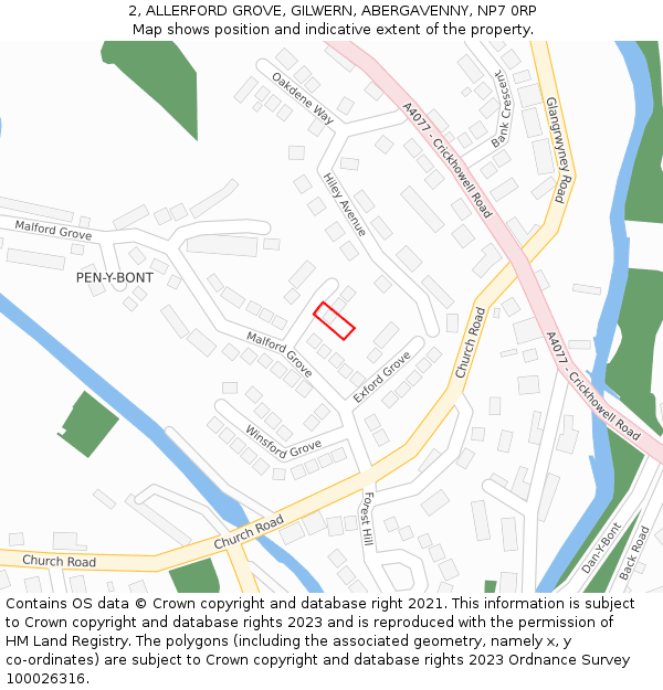 2, ALLERFORD GROVE, GILWERN, ABERGAVENNY, NP7 0RP: Location map and indicative extent of plot