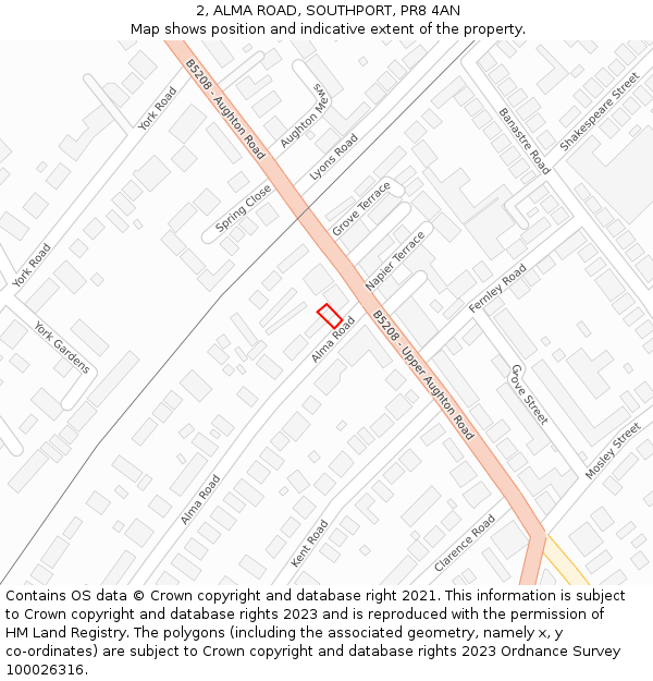 2, ALMA ROAD, SOUTHPORT, PR8 4AN: Location map and indicative extent of plot