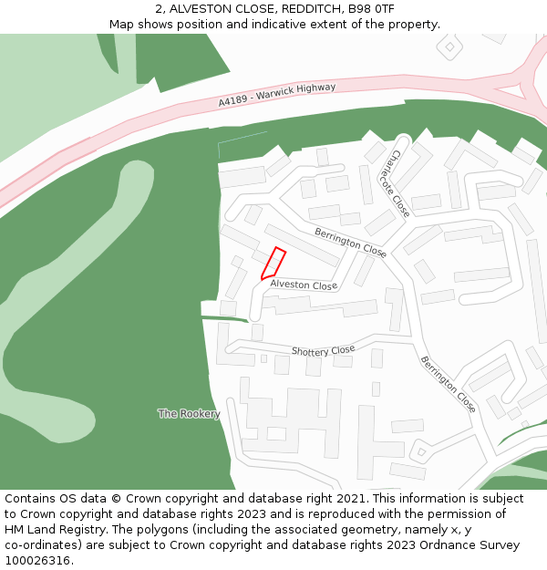 2, ALVESTON CLOSE, REDDITCH, B98 0TF: Location map and indicative extent of plot