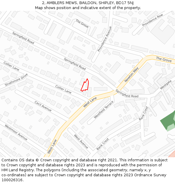 2, AMBLERS MEWS, BAILDON, SHIPLEY, BD17 5NJ: Location map and indicative extent of plot